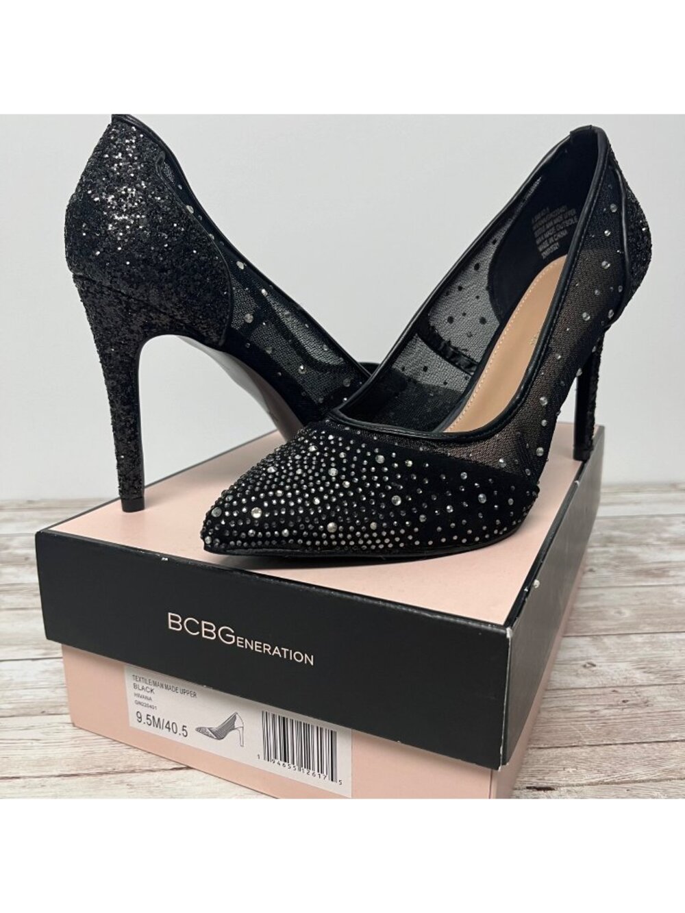 BCBGeneration SIZE 9.5 M Hivana Black Rhinestone Jewel Pointed Toe Pump BCBG